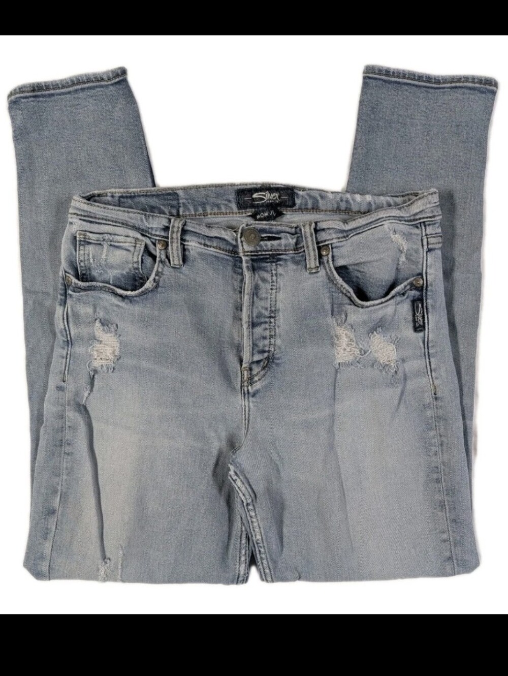 Silver Jeans Co The Mom Jean Womens 30x27 Light Wash Distressed Button Fly